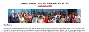 December 2023 Prayer Update Coxes reviews our prayer requests and activity for the Lord this month.